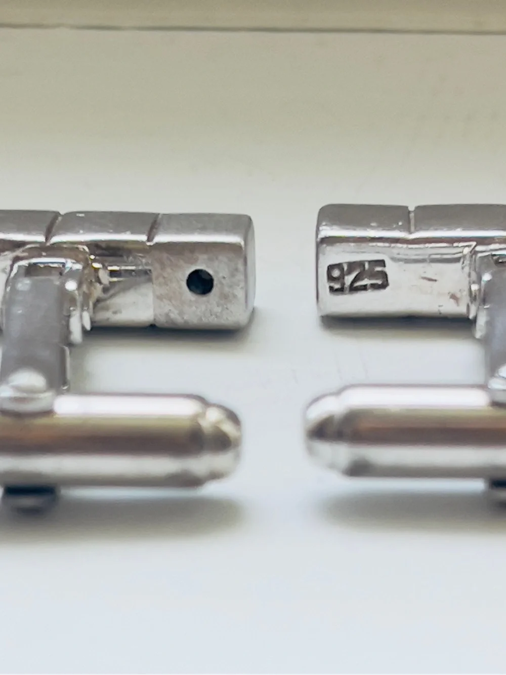 Vintage Men's 925 Sterling Silver Geometric Bar Cufflinks With Diamond Accents